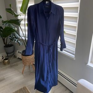 Club Monaco navy silk midi shirt dress (medium)